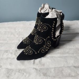 JEFFREY CAMPBELL Black Suede Ornella Studded Booties - Size 6